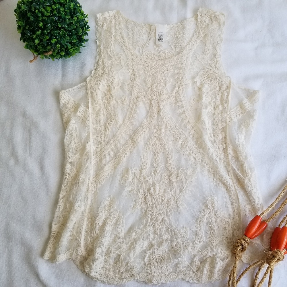 Womens Chrochet Top Medium Boho Sleeveless Cream